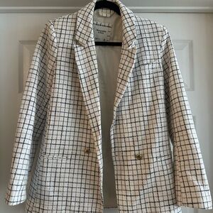 Abercrombie & Fitch White Blazer with Black Windowpane Check